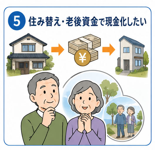 住み替えや老後資金のために現金化を考えている
