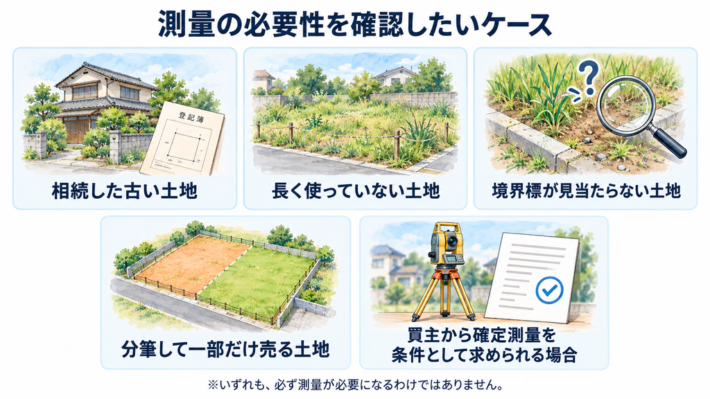 相続した古い土地長く使っていない土地境界標が見当たらない土地分筆して一部だけ売る土地買主から確定測量を条件として求められる場合